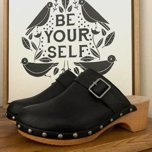 Black studded clogs wooden heel